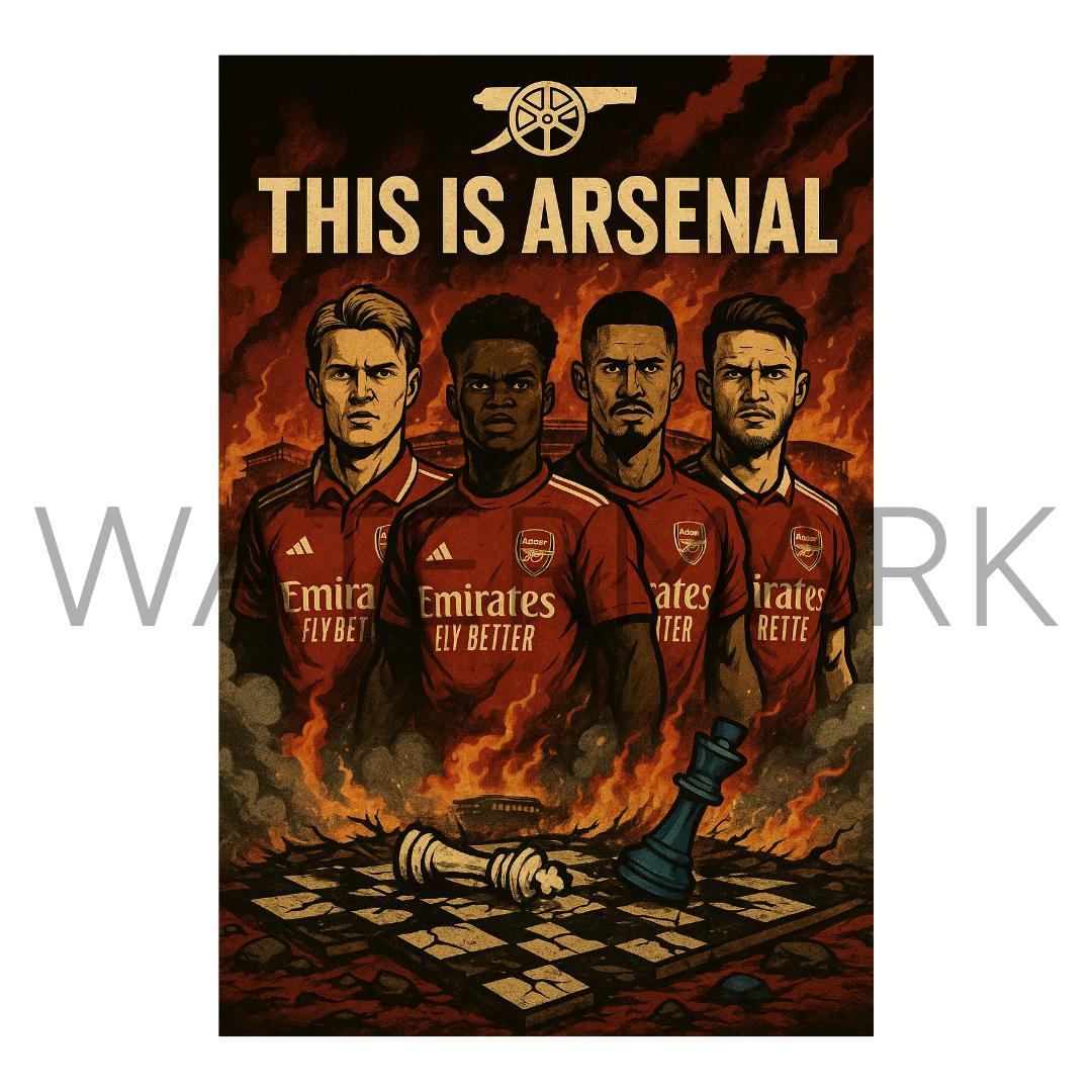 THIS IS ARSENAL A3 Print – Ødegaard, Saka, Rice, Saliba Poster, Arsenal Wall Art, Gunners Home Decor, Chessboard Matchday Gift