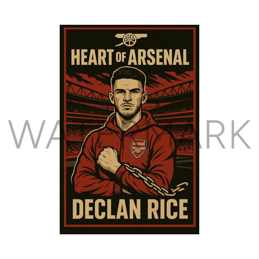 Declan Rice Arsenal Poster – Arsenal Football Wall Art, Gift for Gunners Fans, Emirates Stadium Decor, Instant Download