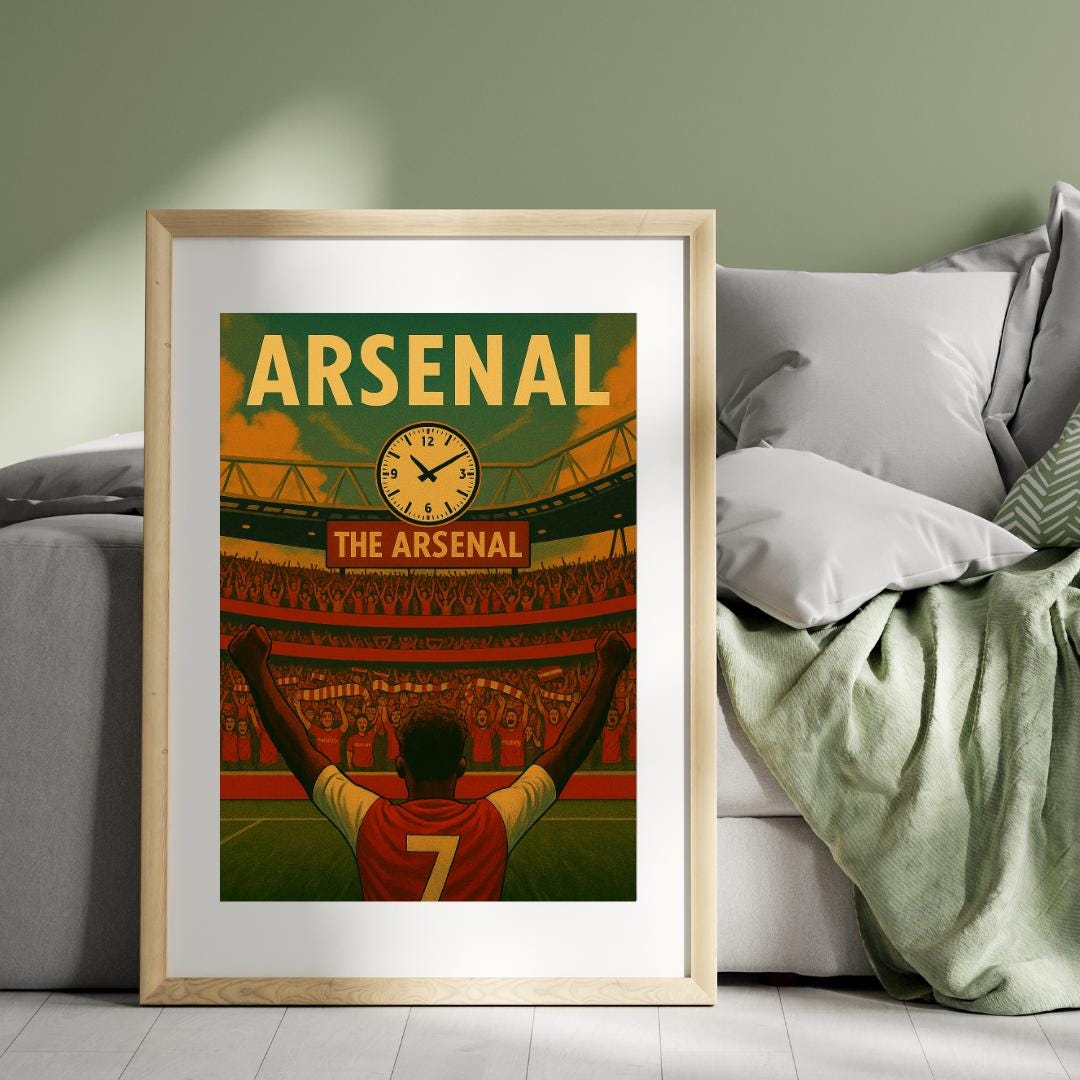 Bukayo Saka Clock End Poster – Arsenal Goal Celebration Wall Art | Emirates Stadium Print | Vintage Football Gift for Gooners