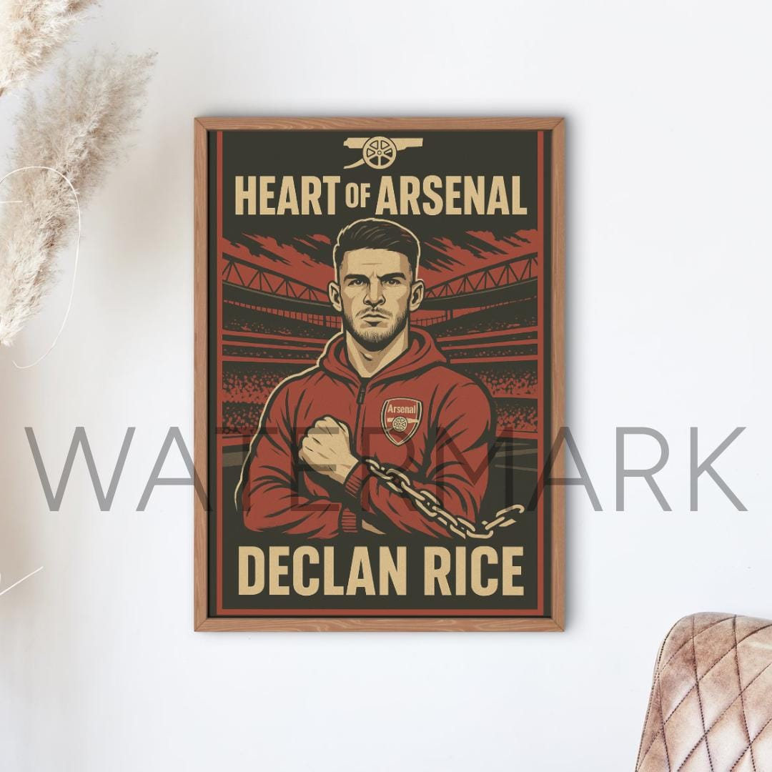Arsenal A3 Print Declan Rice – Arsenal Fan Gift, Football Poster, Arsenal Wall Art for Gunners Fans, Emirates Stadium Decor