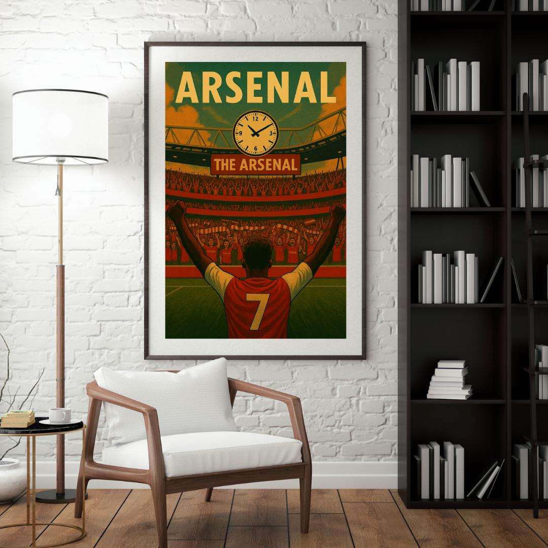 Bukayo Saka Clock End Poster – Arsenal Goal Celebration Wall Art | Emirates Stadium Print | Vintage Football Gift for Gooners