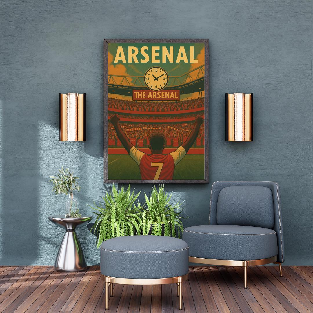 Bukayo Saka Clock End Poster – Arsenal Goal Celebration Wall Art | Emirates Stadium Print | Vintage Football Gift for Gooners