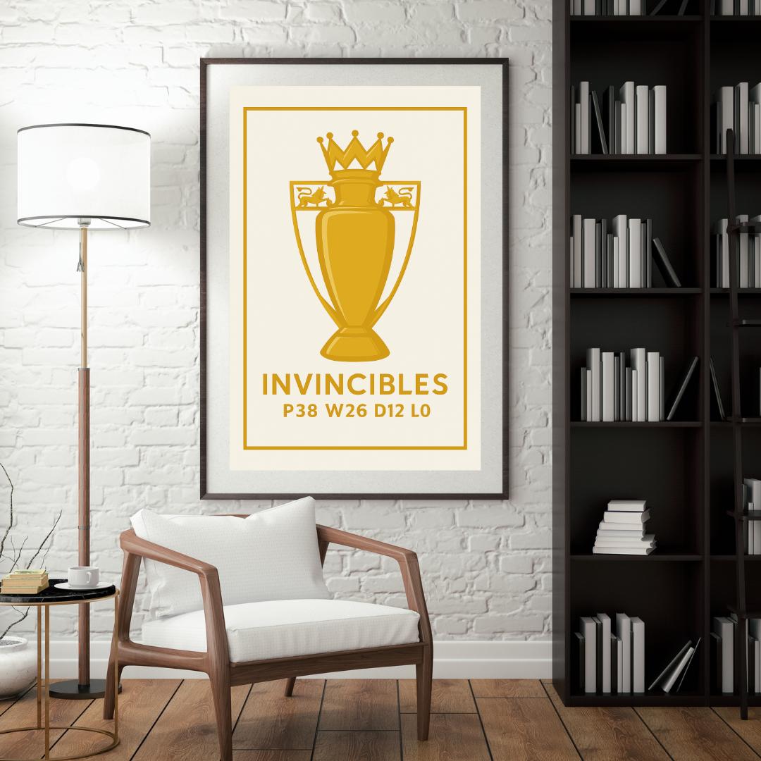 Arsenal Invincibles Poster – Gold Premier League Trophy A3 Print | 2003/04 Unbeaten Season Wall Art | Gooners Gift & Football Decor