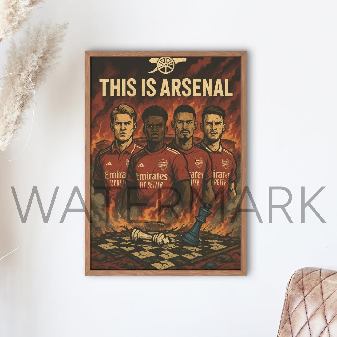 THIS IS ARSENAL A3 Print – Ødegaard, Saka, Rice, Saliba Poster, Arsenal Wall Art, Gunners Home Decor, Chessboard Matchday Gift