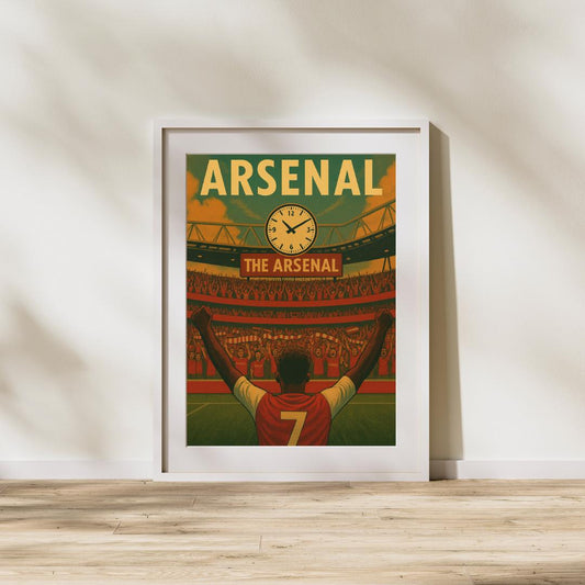 Bukayo Saka Clock End Poster – Arsenal Goal Celebration Wall Art | Emirates Stadium Print | Vintage Football Gift for Gooners