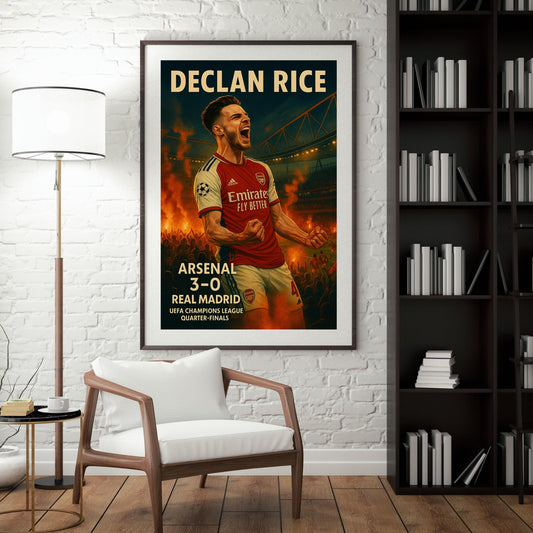 Declan Rice Free Kick Poster – Arsenal 3-0 Real Madrid | Champions League Wall Art | Emirates Stadium A3 Print | Football Gift for Gooners