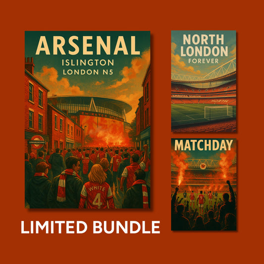 Limited Edition Arsenal Matchday A3 Posters Bundle – Emirates Stadium Print | North London Football Art | 24 Hour Drop | Arsenal Fan Gift