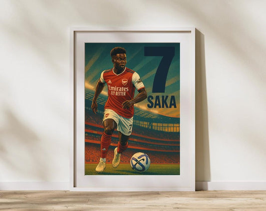Bukayo Saka Arsenal Poster – 2024/25 Kit | Vintage Football Wall Art | Emirates Stadium Print | Saka No.7 Gift for Gooners