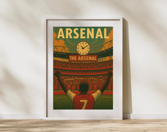 Bukayo Saka Clock End Poster – Arsenal Goal Celebration Wall Art | Emirates Stadium Print | Vintage Football Gift for Gooners